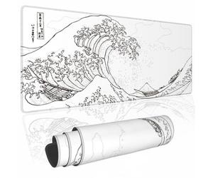 NIAEIAIE Kanagawa - Alfombrilla de ratón para Juegos Japonesa, con Base de Goma Antideslizante de 3 mm de Grosor, Gran Alfombrilla de Teclado Impermeable con Bordes cosidos, 80 x 30 cm, Color Blanco