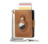Niaiu Soporte para AirTag - Cartera de piel auténtica para hombre, bloqueo RFID, plegable con cadena antirrobo, color marrón con caja de regalo, marrón (3), Minimalista