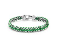 Nialaya- Green Woven Box Chain Bracelet in Silver- Accessories- Hombre- Gris- XL- Green Woven Box Chain Bracelet in Silver