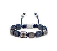 Nialaya- Men's Ceramic Flatbead Bracelet in Blue and Silver- Accessories- Hombre- Gris- 2XL- Men's Ceramic Flatbead Bracelet in Blue and Silver