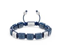 Nialaya- Men's Ceramic Flatbead Bracelet in Blue and Sterling Silver- Accessories- Hombre- Gris- S- Men's Ceramic Flatbead Bracelet in Blue and Sterling Silver