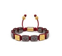 Nialaya- Men's Ceramic Flatbead Bracelet in Dark Red and Gold- Accessories- Hombre- Amarillo- M- Men's Ceramic Flatbead Bracelet in Dark Red and Gold