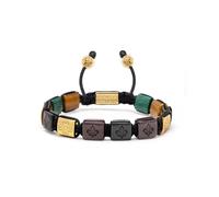 Nialaya- Men's Ceramic Flatbead Bracelet in Green- Red- Brown Tiger Eye- Green Jade and Gold- Accessories- Hombre- Amarillo- L- Men's Ceramic Flatbead Bracelet in Green- Red- Brown Tiger Eye- Green Ja