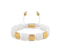 Nialaya- Men's Ceramic Flatbead Bracelet in White and Gold- Accessories- Hombre- Amarillo- S- Men's Ceramic Flatbead Bracelet in White and Gold