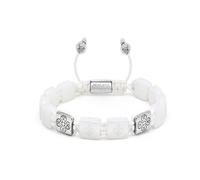Nialaya- Men's Ceramic Flatbead Bracelet in White and Silver- Accessories- Hombre- Gris- 2XL- Men's Ceramic Flatbead Bracelet in White and Silver