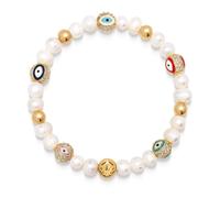 Nialaya- Men's Evil Eye Pearl Bracelet- Accessories- Hombre- Amarillo- L- Men's Evil Eye Pearl Bracelet