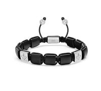 Nialaya- Men's Matte Onyx Flatbead Bracelet in Black and Sterling Silver- Accessories- Hombre- Gris- 2XL- Men's Matte Onyx Flatbead Bracelet in Black and Sterling Silver
