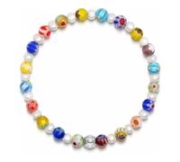 Nialaya - Men's Pearl Wristband with Hand-Painted Glass Beads - Accessories - Hombre - Gris - L -
