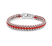 Nialaya- Red Woven Box Chain Bracelet in Silver- Accessories- Hombre- Gris- L- Red Woven Box Chain Bracelet in Silver