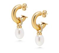 Nialaya - Women's Chunky Pearl Hoops - Accessories - Mujer - Amarillo - ONE SIZE -