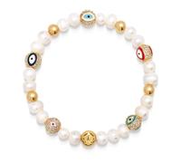 Nialaya- Women's Evil Eye Pearl Bracelet- Accessories- Mujer- Amarillo- XS- Women's Evil Eye Pearl Bracelet