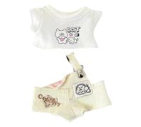 niannyyhouse Conjunto de ropa de muñeca de 10 cm, overol de mezclilla, conjunto de camiseta, conjunto de muñecas de peluche (beige)