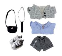 niannyyhouse Juego de ropa de muñeca de felpa, 8 pulgadas, 6 piezas de accesorios de vestir con chaqueta, camisa, pantalones, zapatos, bolsa, corbata para juguetes de peluche suaves de 20 cm (gris)