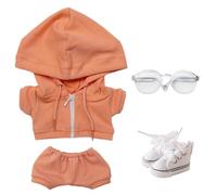 niannyyhouse Ropa de muñeca de felpa de 10 cm, 15 cm, 20 cm, con capucha, pantalones, gafas, zapatos de lona, ropa deportiva, juguete de peluche suave (naranja-20 cm)