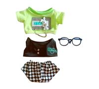 niannyyhouse Ropa de muñeca de felpa de 20 cm, camiseta, chaleco, pantalones, gafas, atuendo genial para muñecas de 8 pulgadas (verde)