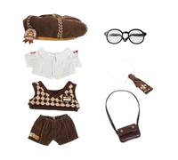 niannyyhouse Ropa de muñeca de felpa de 20 cm, sombrero, camisa, chaleco, pantalones, corbata, mochila, gafas, juego de cartero de 8 pulgadas, accesorios de vestir