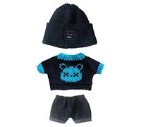 niannyyhouse Ropa de muñeca de felpa de 20 cm, sombrero de gatito, suéter con bridas, ropa de muñeca Kpop (negro+azul)