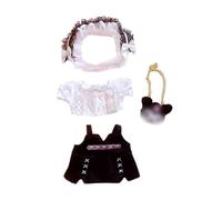 niannyyhouse Ropa de muñeca de felpa de 20 cm, sombreros sueltos, camisa blanca, falda negra, mochila de 8 pulgadas, accesorios de juguete de peluche suave para vestir
