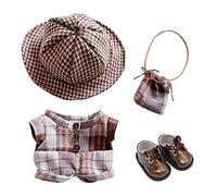 niannyyhouse Ropa de muñeca de peluche de 20 cm con sombrero de grunge, mochila de cuero, zapatos de muñeca de 8 pulgadas
