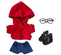 niannyyhouse Sudadera con capucha sólida suelta Jeans Gafas Zapatos altos de cuero 10 cm 15 cm 20 cm Ropa de muñeca de felpa suave juguete de peluche accesorios de vestir (a12, 15 cm)