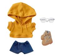 niannyyhouse Sudadera con capucha sólida suelta Jeans Gafas Zapatos altos de cuero 10 cm 15 cm 20 cm Ropa de muñeca de felpa suave juguete de peluche accesorios de vestir (a5, 10 cm)