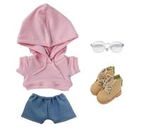 niannyyhouse Sudadera con capucha sólida suelta Jeans Gafas Zapatos altos de cuero 10 cm 15 cm 20 cm Ropa de muñeca de felpa suave juguete de peluche accesorios de vestir (a3, 20 cm)