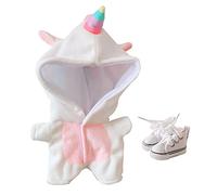 niannyyhouse Traje de unicornio de 20 cm, ropa de muñeca de felpa, mamelucos, zapatos, conjunto de 2 piezas de pijama blanco (blanco)