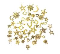 NIANOPKM Pack de 50 colgantes, Star Charm Moon Sun Connection Pendant Kit,Brass Charm for Jewellery Making,Necklaces,Bracelets,Earrings