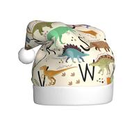 Nianyuer Elegante sombrero de Navidad con estampado de dinosaurios con alfabetos de aprendizaje, gorro de Papá Noel, divertido gorro de fiesta, felpa suave para vacaciones familiares