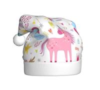 Nianyuer Gorro de Navidad con estampado rosa de unicornios, gorro de Papá Noel, divertido gorro de fiesta, felpa suave para vacaciones familiares