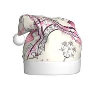 Nianyuer Sombrero de Navidad con estampado de flores de la Torre Eiffel de París, gorro de Papá Noel, divertido gorro de fiesta, felpa suave para vacaciones familiares