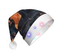Nianyuer Sombrero de Papá Noel iluminado para adultos con diseño de árbol bajo luna naranja, gorra de Navidad con 3 modos LED intermitentes, gorro de fiesta de Navidad