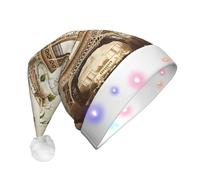 Nianyuer Sombrero de Papá Noel iluminado para adultos con diseño de la Torre Eiffel de París, gorra de Navidad con 3 modos LED intermitentes, gorro de fiesta de Navidad