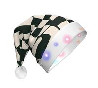 Nianyuer Sombrero de Papá Noel iluminado para adultos con estampado a cuadros verde y beige, gorra de Navidad con 3 modos LED intermitentes, gorro de fiesta de Navidad