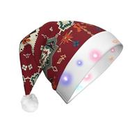 Nianyuer Sombrero de Papá Noel iluminado para adultos con estampado textil turco, gorra de Navidad con 3 modos LED intermitentes, gorro de fiesta de Navidad