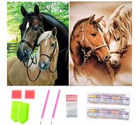 NIAWECAN Pack de 2 Pinturas de Diamante 5D para Adultos, Niños, DIY, Pintura de Diamante para Adultos con Motivo de Caballo, Bordado de Diamante, Kit de Pintura de Diamante para Decoración Mural