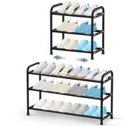 NIAWECAN Zapatero expandible, 3 Niveles, Ajustable, Estrecho, de Metal | extensible, pequeño, negro, para ahorrar espacio, para pasillo, armario, pasillo, dormitorio