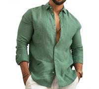 NIBESSER Camisa de Lino Hombre Manga Larga Elegante Slim Fit Casual Con Botones y Cuello Clásico Transpirable Para Vacaciones Mar Playa, Verde, 3XL