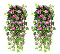 NIBESSER Flores Colgantes Artificiales Decoracion 2 Piezas Gloria de La Mañana Artificiales Decorativas 90 cm Plantas Artificiales Exterior para Pared Jardín Balcón Patio Boda, Fucsia
