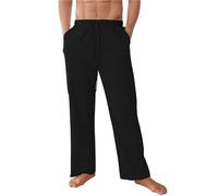 NIBESSER Pantalon Lino Hombre Verano Casual Pantalon Anchos Hombre de Lino y Algodón Transpirables Cómodos con Cordón Bolsillos Laterales Elegantes para Vacaciones Playa, Negro, XL