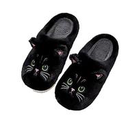 NIBESSER Zapatillas Casa Mujer Hombre Invierno Pantuflas Peluche Gato Zapatillas de Estar por Casa de Felpa Cálido Suave Antideslizantes Pantuflas Animales Divertidas, Negro, 35/36 EU