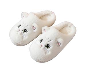 NIBESSER Zapatillas Casa Mujer Hombre Invierno Pantuflas Peluche Gato Zapatillas de Estar por Casa de Felpa Cálido Suave Antideslizantes Pantuflas Animales Divertidas, Blanco, 41/42 EU