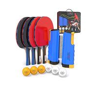 NIBIRU SPORT Juego de 4 palas de ping pong profesionales (4 jugadores) con red retráctil, 6 pelotas y bolsa de transporte/estuche de almacenamiento, equipo de tenis de mesa y accesorios de ping pong