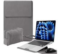 Niboow 15-16 Pulgadas Funda para Portátil con Función de Soporte para MacBook Pro 16" M5/M4/M3/M2/M1 Pro/Max 2026-2019, MacBook Air 15" M5/M4/M3/M2, Escarchado PU Cuero Portátiles Bolsa (15-16"| Gris)