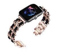 Niboow 20mm Correa para Amazfit GTR Mini/GTS 4/GTS 4 Mini/Bip 3 Pro/Bip 3/GTS 3/GTS 2 Mini, Mujer Metal Cuero Correa para Garmin Vivoactive 5/Venu Sq 2/Venu Sq 2 Music/Venu 2 Plus - Oro Rosa/Negro