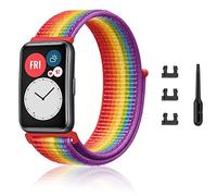 Niboow Correa Compatible con Huawei Watch Fit/Fit New/Fit Elegant/Fit SE, Nylon Ajustable Deportiva Repuesto Correa Deportiva Compatible con Huawei Watch Fit/New/Elegant/Special Edition - Arcoíris
