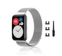 Niboow Correa para Huawei Watch Fit/Fit New/Fit Elegant/Fit SE, Ajustable Malla Correa, Magnética Pulsera Repuesto Metal De Acero Inoxidabl, para Huawei Watch Fit/New/Elegant/Special Edition - Plata