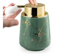 Niboow Dispensador de Jabón de Cerámica, 380ML Dispensador de Espuma para Jabón de Manos, Champú, Acondicionador, Gel de Ducha, con Gran Cabezal de Bomba Dispensador de Jabón Rellenable, Verde