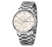 NIBOSI Reloj de pulsera para hombre, analógico, de cuarzo, cronógrafo, de acero inoxidable, para negocios, deportes, militar, resistente al agua, para el tiempo libre, fecha, A06 Silver White