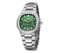 NIBOSI Reloj de pulsera para hombre, analógico, de cuarzo, multifunción, cronógrafo, fase lunar, resistente al agua, luminoso, de acero inoxidable, color verde plateado